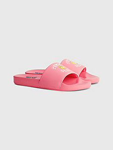 pink tommy jeans x smiley® logo strap slides for women tommy jeans