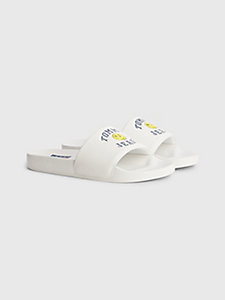 white tommy jeans x smiley® logo strap slides for women tommy jeans