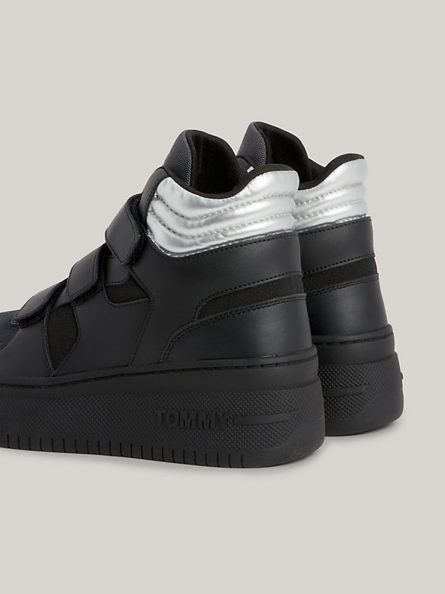 black retro high-top chunky flatform trainers for women tommy jeans