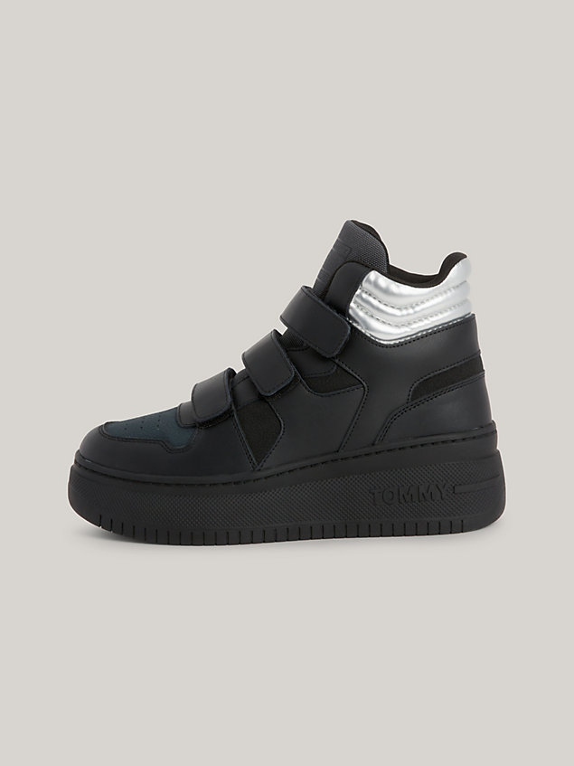black retro high-top chunky flatform trainers for women tommy jeans