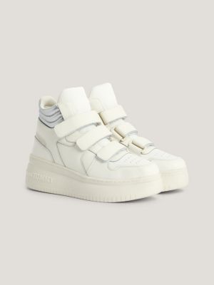 TOMMY HILFIGER: sneakers in recycled synthetic leather with Velcro - White