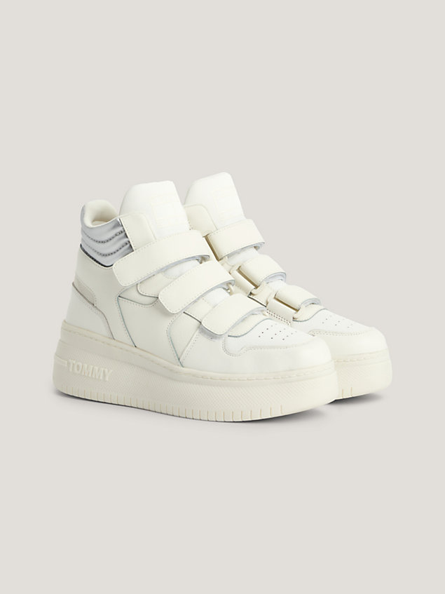 white retro high-top chunky flatform trainers for women tommy jeans