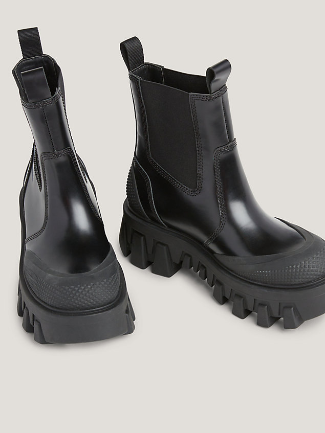 black chunky chelsea-boot aus leder für damen - tommy jeans