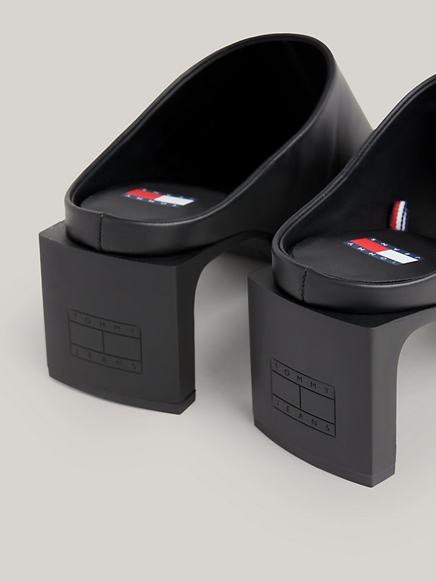black leather block heel mules for women tommy jeans