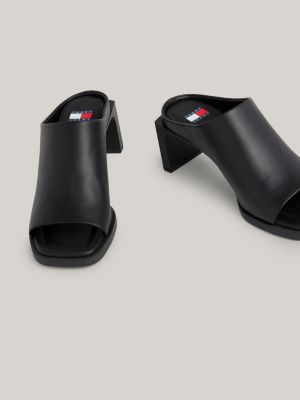 Leder-Pantolette mit Blockabsatz | Schwarz | Tommy Hilfiger