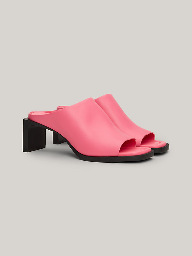 pink leather block heel mules for women tommy jeans