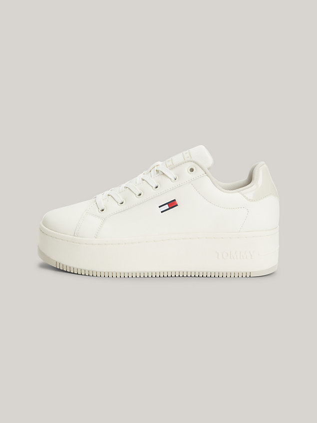 beige exclusive flatform cupsole lace-up trainers for women tommy jeans
