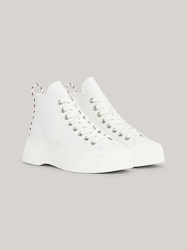 white high-top platfrom trainers for women tommy jeans