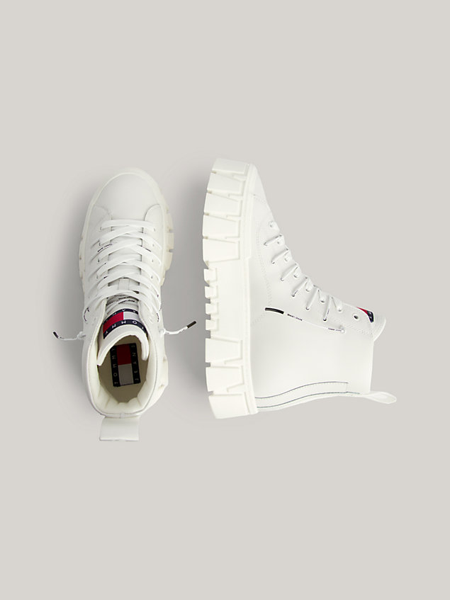 white leather high-top platform trainers for women tommy jeans