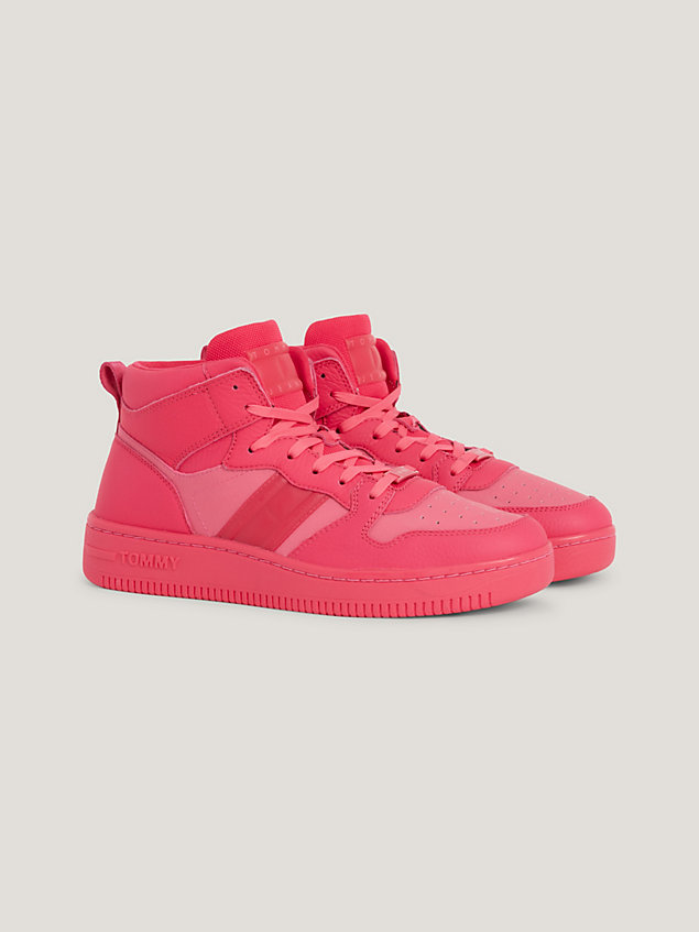 pink retro cupsole leather basketball trainers for women tommy jeans