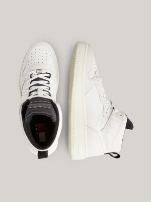 Tommy Jeans leather flag logo retro basket sneakers in white