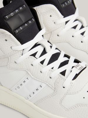 Tommy Jeans leather flag logo retro basket sneakers in white