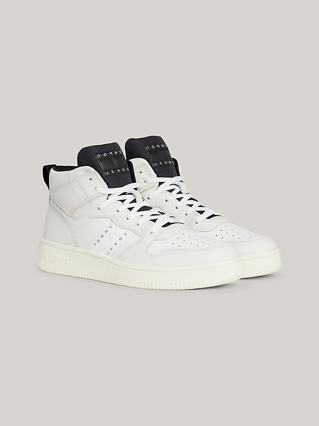 white retro cupsole leather basketball trainers for women tommy jeans