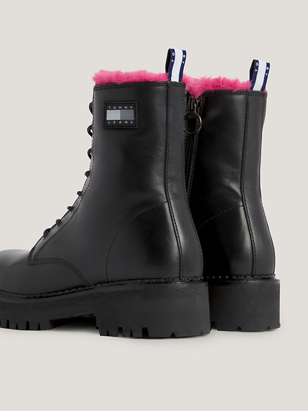 black urban smooth leather warm lined boots for women tommy jeans