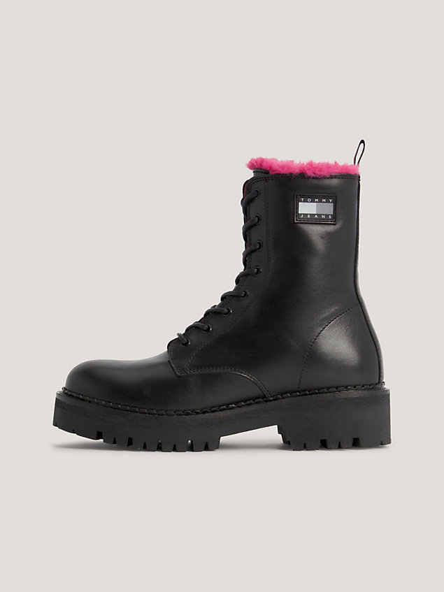 black urban smooth leather warm lined boots for women tommy jeans