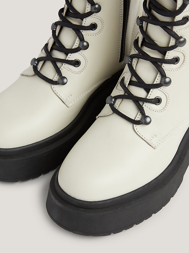 beige chunky leather lace-up boots for women tommy jeans