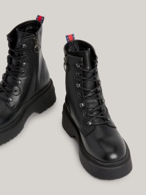 Chunky Leather Lace Up Boots Black Tommy Hilfiger