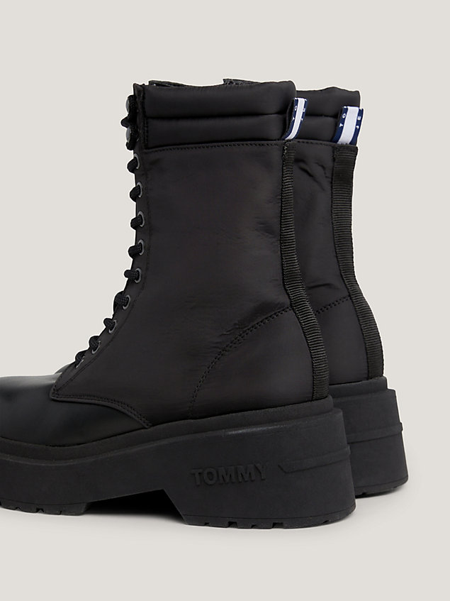 black lace-up padded collar chunky boots for women tommy jeans