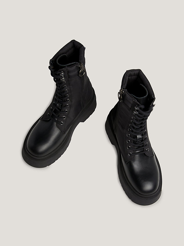 black lace-up padded collar chunky boots for women tommy jeans