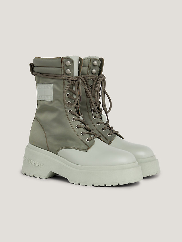 grey lace-up padded collar chunky boots for women tommy jeans