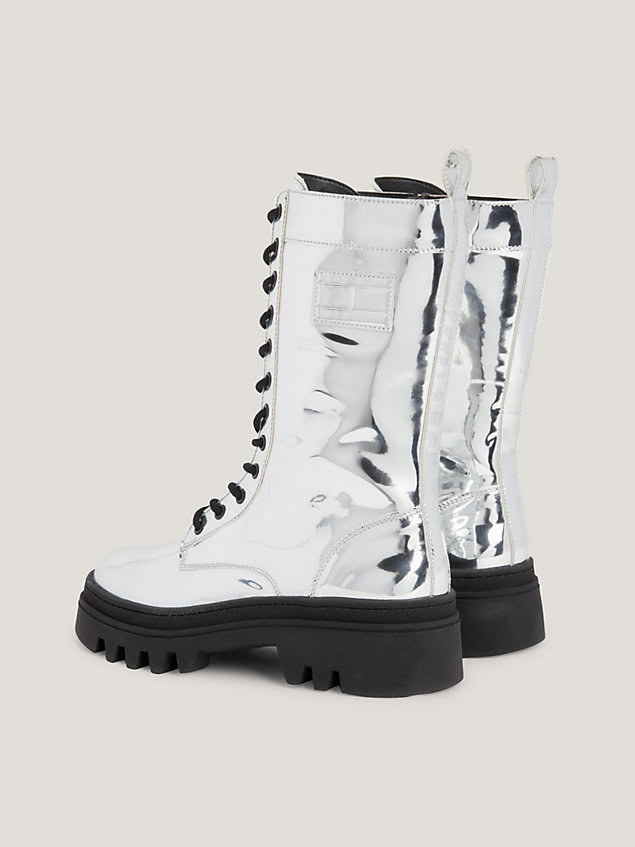 grey metallic cleat lace-up boots for women tommy jeans