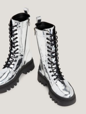 Metallic Cleat Lace-Up Boots | Grey | Tommy Hilfiger