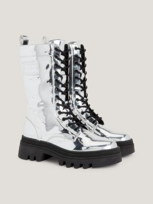 Silver lace up outlet boots