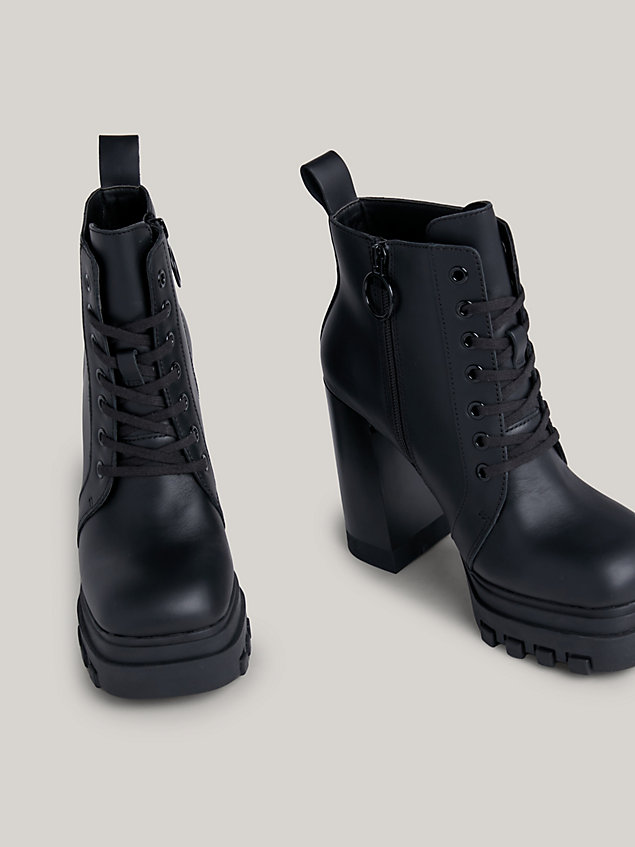 black high heel leather lace-up boots for women tommy jeans
