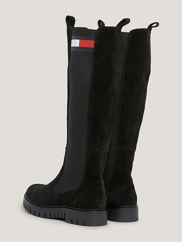 black suede chunky sole long boots for women tommy jeans