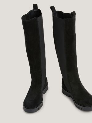 Black suede chunky discount boots