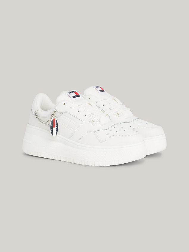 white retro leather flatform charm basketball trainers for women tommy jeans