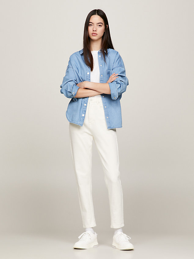 white basketball-ledersneaker mit feinem profil für damen - tommy jeans