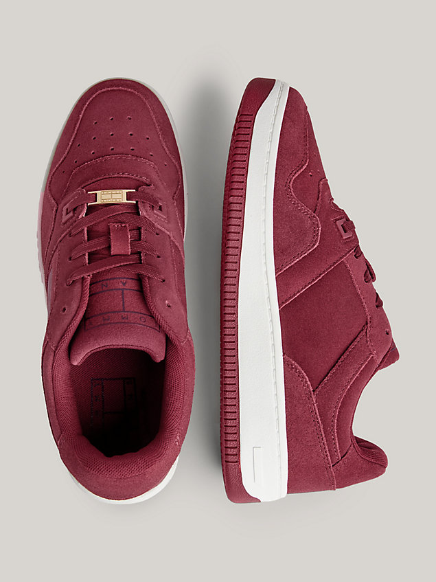 red exclusive retro suede basketball trainers for women tommy jeans