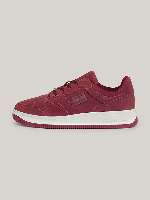 red exclusive retro suede basketball trainers for women tommy jeans