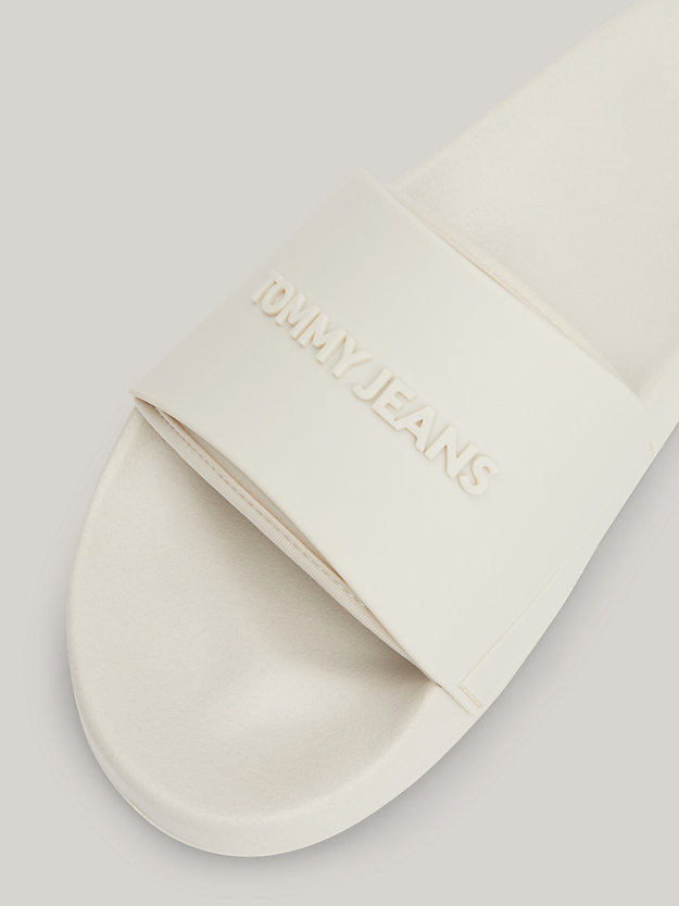 beige embossed logo pool slides for women tommy jeans