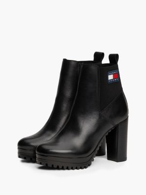 bottines crantées en cuir à talon haut noir pour femmes tommy jeans