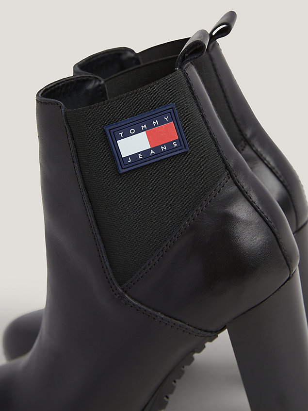 black essential leder-stiefelette mit hohem absatz für damen - tommy jeans