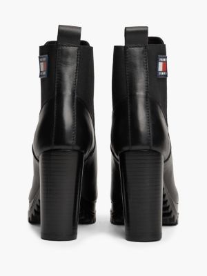 bottines crantées en cuir à talon haut noir pour femmes tommy jeans