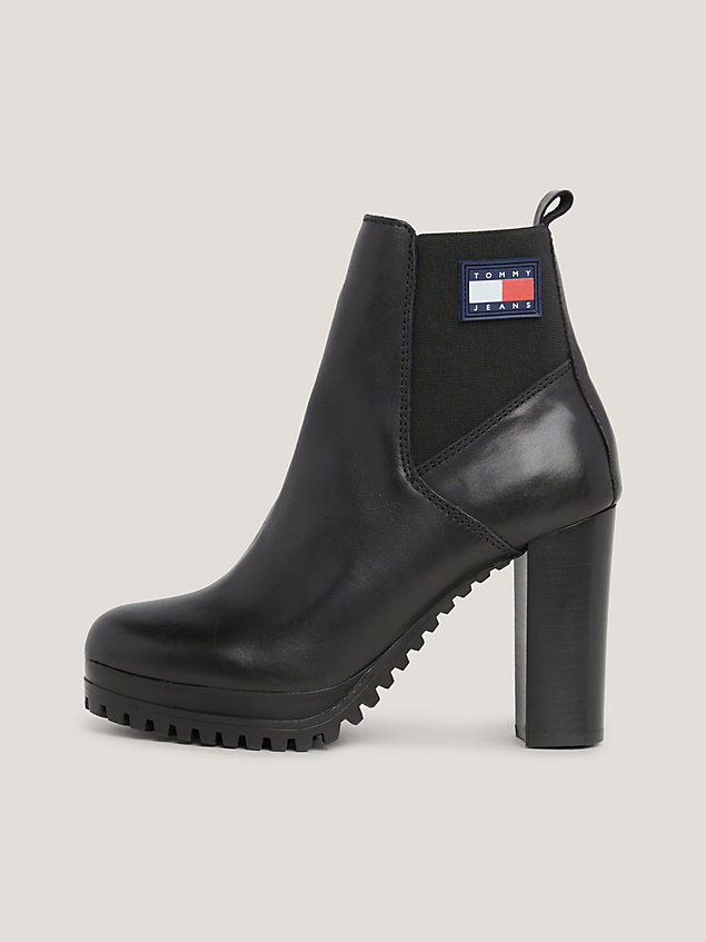 black essential leather high heel boots for women tommy jeans