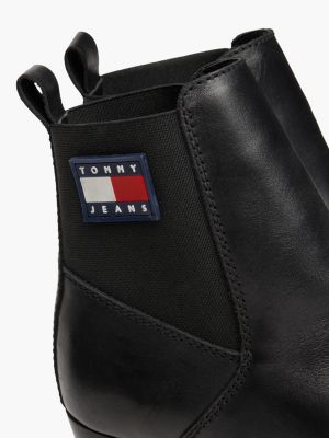 black leather cleat high heel ankle boots for women tommy jeans