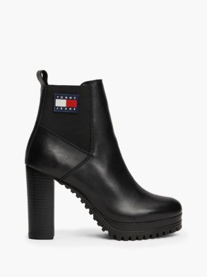 Bottines crantees en cuir a talon haut Noir Tommy Hilfiger