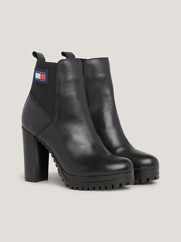 black essential leather high heel boots for women tommy jeans
