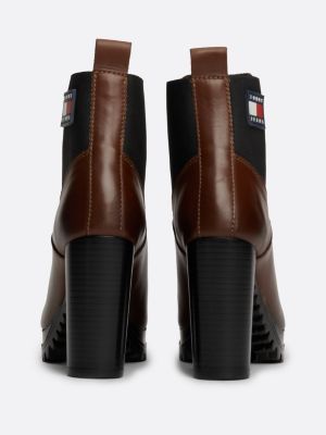 brown leather cleat high heel ankle boots for women tommy jeans