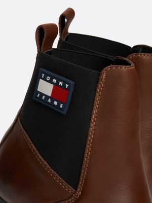 bruin leren enkellaars met hoge hak en profielzool voor dames - tommy jeans