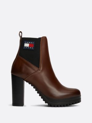 braun rutschhemmende leder-stiefelette für damen - tommy jeans