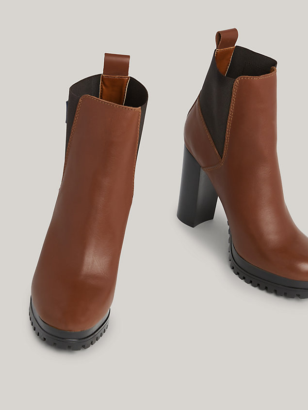 brown essential leather high heel boots for women tommy jeans