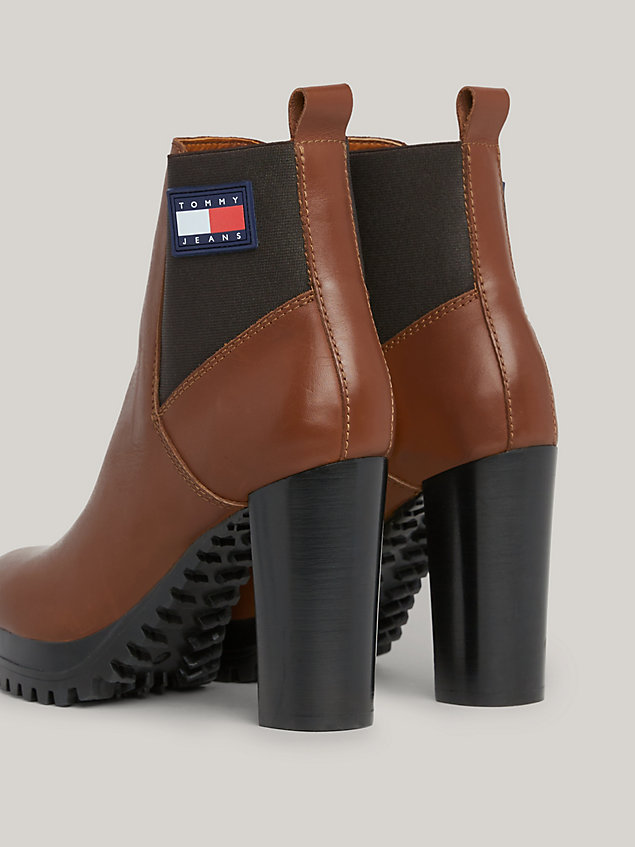 brown essential leather high heel boots for women tommy jeans