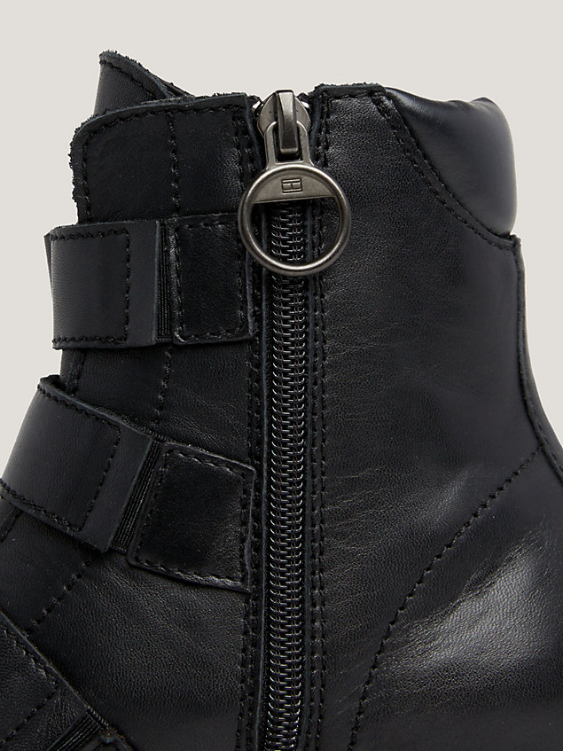 bottines en cuir à semelle épaisse et boucle black pour femmes tommy jeans