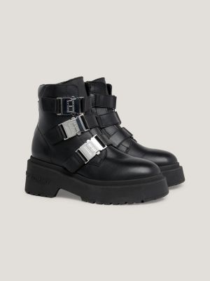 Black leather hotsell chunky boots