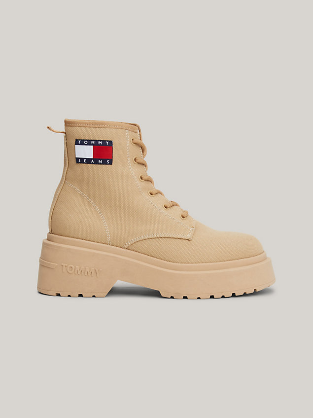 beige chunky cleat badge ankle boots for women tommy jeans